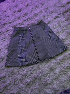 Plaid Panel Mini Skirt with Front Zip